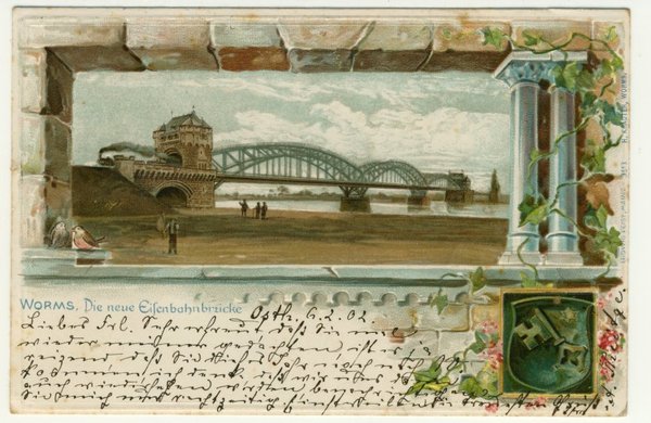 Ansichtskarte Worms Eisenbahnbrücke 1902