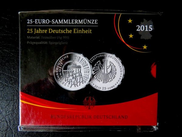 Münze BRD 25 Euro 2015 D Deutsche Einheit PP (polierte Platte) in OVP