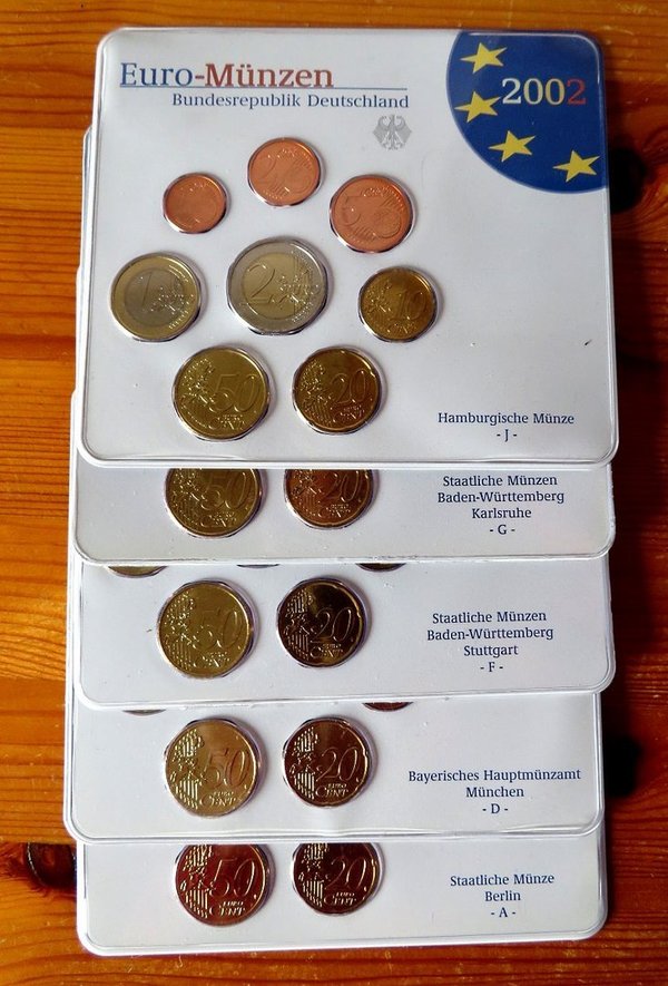 Münze BRD Kursmünzensatz 2002 A - J Stempelglanz zusammen 5 KMS
