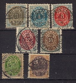Briefmarke Dänemark 22-23 + 25-27 + 29-30 o