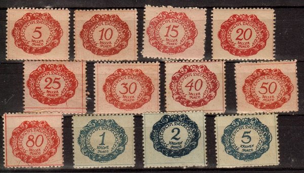 Briefmarke Liechtenstein Portomarken 1-12 *