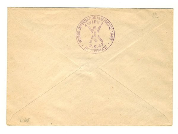 Brief Österreich 829/33 und 835 von der Briefmarkenmesse Wien 1947