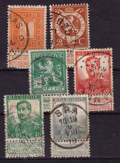 Briefmarke Belgien 89-92 + 95-96 o