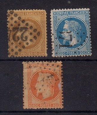 Briefmarke Frankreich 27-28 + 30 o