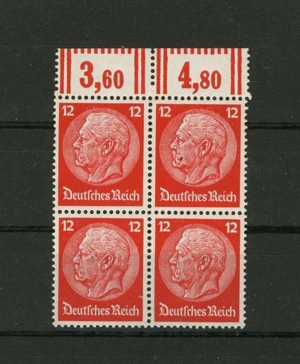 Briefmarke Deutsches Reich 519 WOR Viererblock **