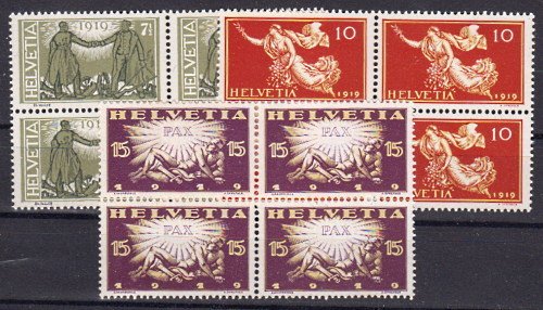 Briefmarke Schweiz 146-48 * 4er Blöcke