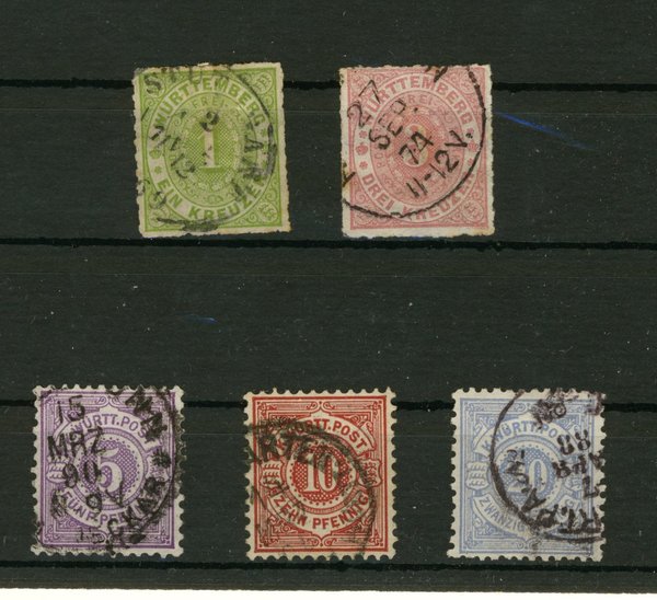 Briefmarke Württemberg 36, 38, 45/47 gestempelt