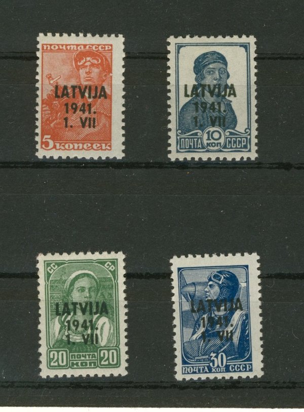 Briefmarke Deutsche Besetzung 2. Weltkrieg Lettland 1, 2, 4, 5 **
