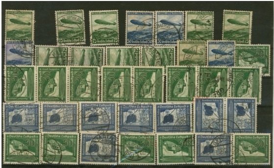 Briefmarke Deutsches Reich Lot mit 606/07  und 669/70 gestempelt mehrfach