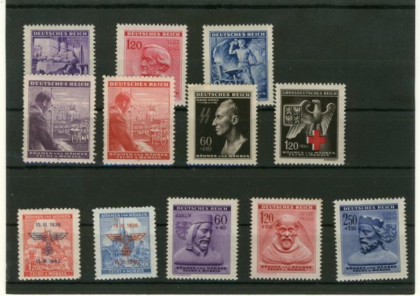 Briefmarke Böhmen und Mähren 83/84 **, 114/16 ** und 126/32 **