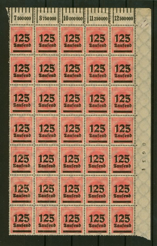 Briefmarke Deutsches Reich 291 WOR ** mit Bogenzählnummer