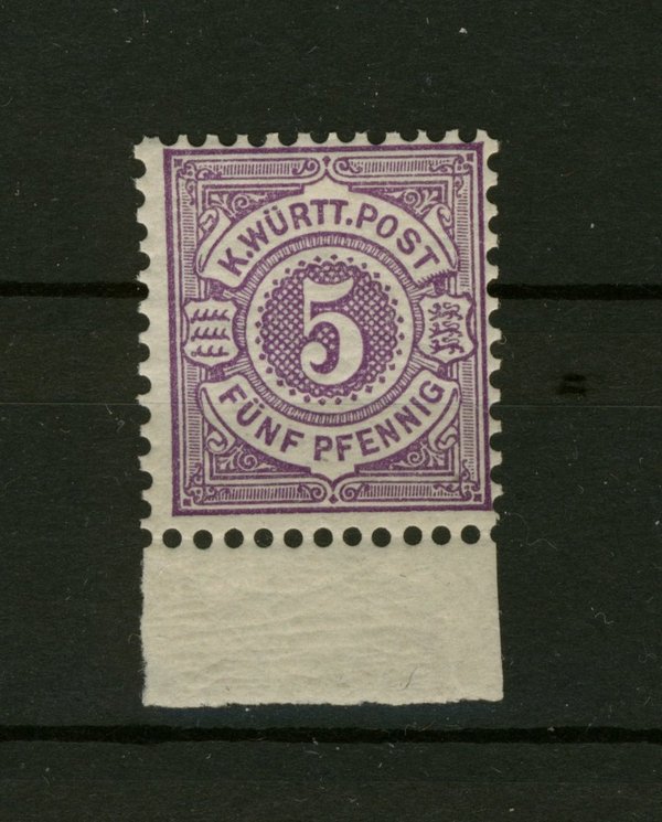 Briefmarke Württemberg 45 * vom Unterrand
