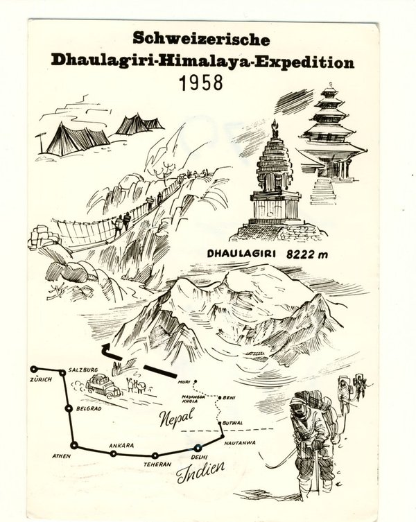 Ansichtskarte Schweizerische Dhaulagiri-Himalaya-Expedition 1958