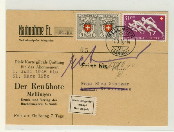 Brief Schweiz mit 545  und 548 Mischfrankatur