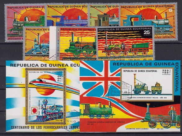 Briefmarke Äquatorial Guinea 147-53 + Block 31 + 32 o