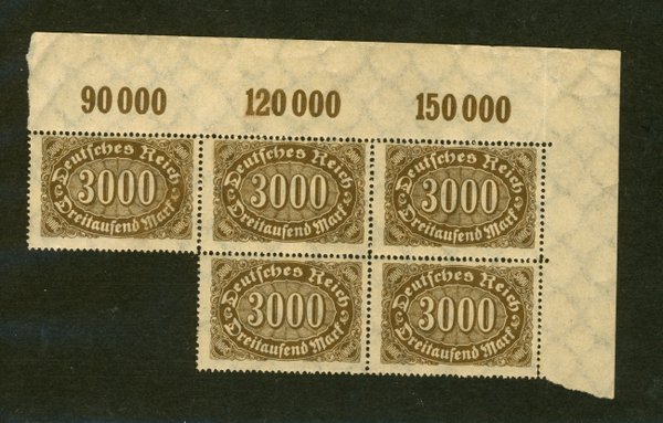 Briefmarke Deutsches Reich 254 POR ** Fünferblock