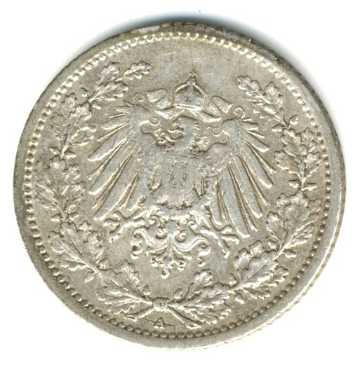 Münze Deutsches Reich 1/2 M 1914 A. 2,5 g Silber!