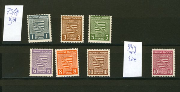 Briefmarke SBZ Provinz Sachsen 73/78 y * und 84 y **