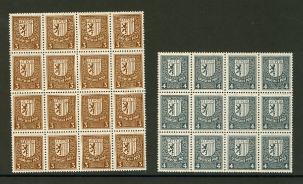Briefmarke SBZ Westsachsen 150/51 y 16-er Block und 12-er Block