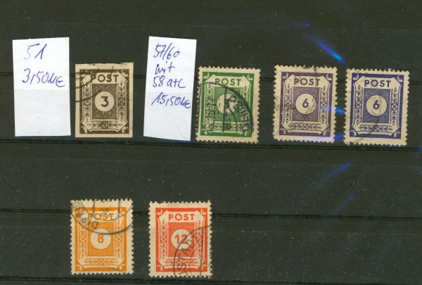 Briefmarke SBZ Ostsachsen 51 und 57/60 mit 58 a+c gestempelt
