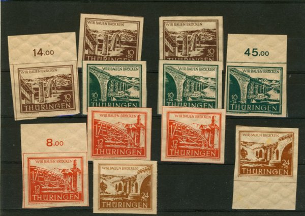 Briefmarke SBZ Thüringen 112/15 ** mit Spargummi wie abgebildet