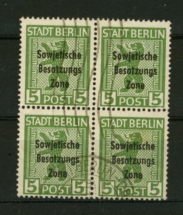 Briefmarke SBZ Berlin und Brandenburg 200 A gestempelt Viererblock