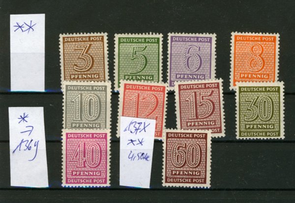 Briefmarke SBZ Westsachsen ex 126/37 **, 136 y * wie abgebildet