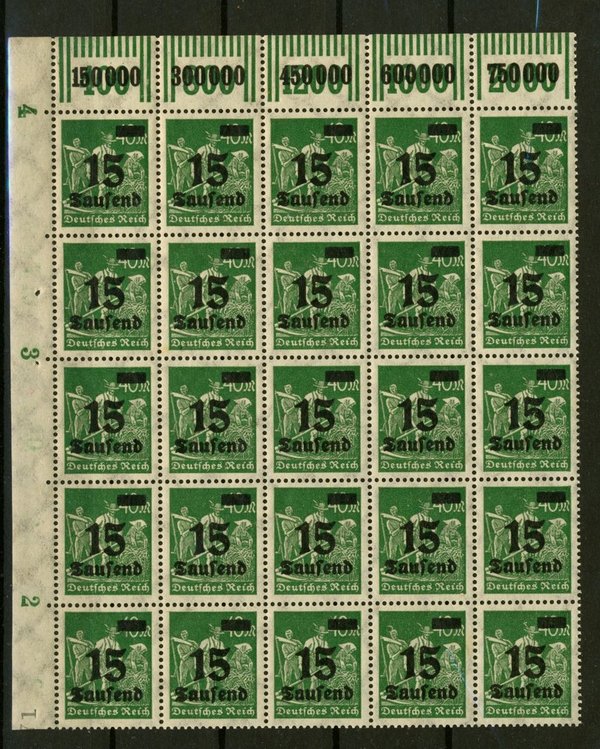Briefmarke Deutsches Reich 279 b ** WOR 2'9'2. 25-er Block