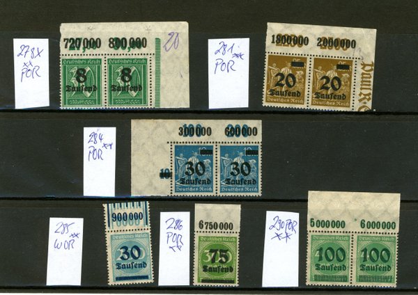 Briefmarke Deutsches Reich ex 278 / 90 ** POR / WOR wie abgebildet