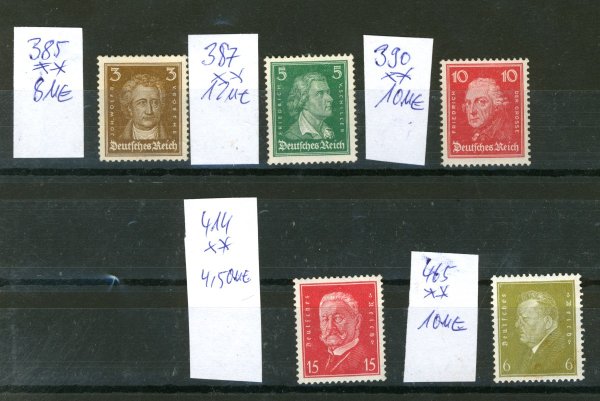 Briefmarke Deutsches Reich  385, 387, 396, 414, 465 alles **
