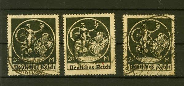 Briefmarke Deutsches Reich 138 I gestempelt drei Marken wie abgebildet
