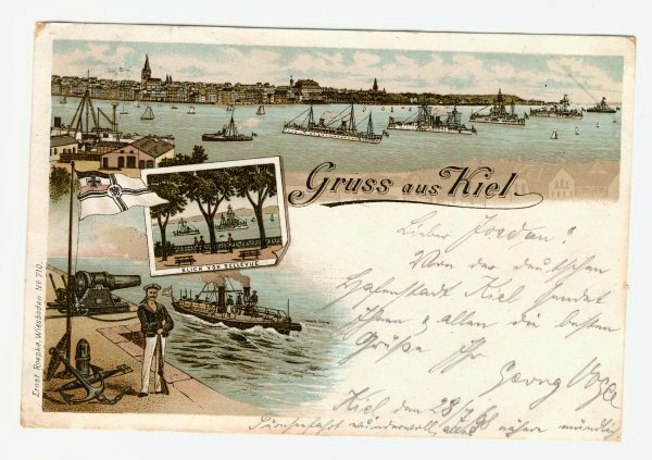 Ansichtskarte Kiel Litho von 1898 mit Schiffe