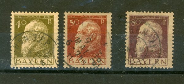 Briefmarke Bayern 82 I, 83 I, 85 I gestempelt