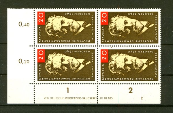 Briefmarke DDR 1089 ** DV Viererblock mit Druckvermerk