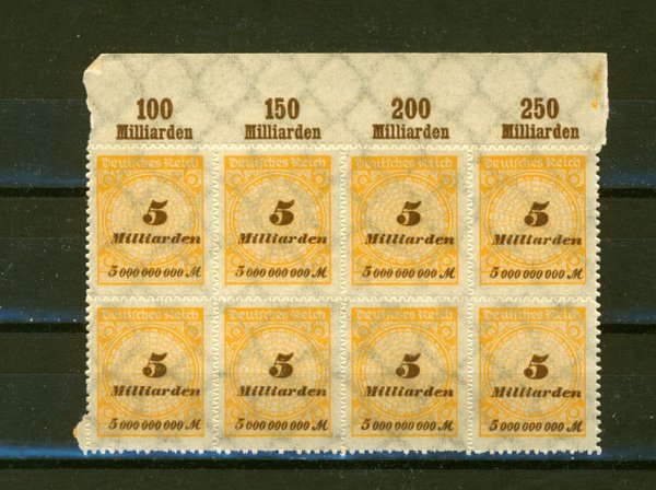 Briefmarke Deutsches Reich 327 B POR A ** Achterblock