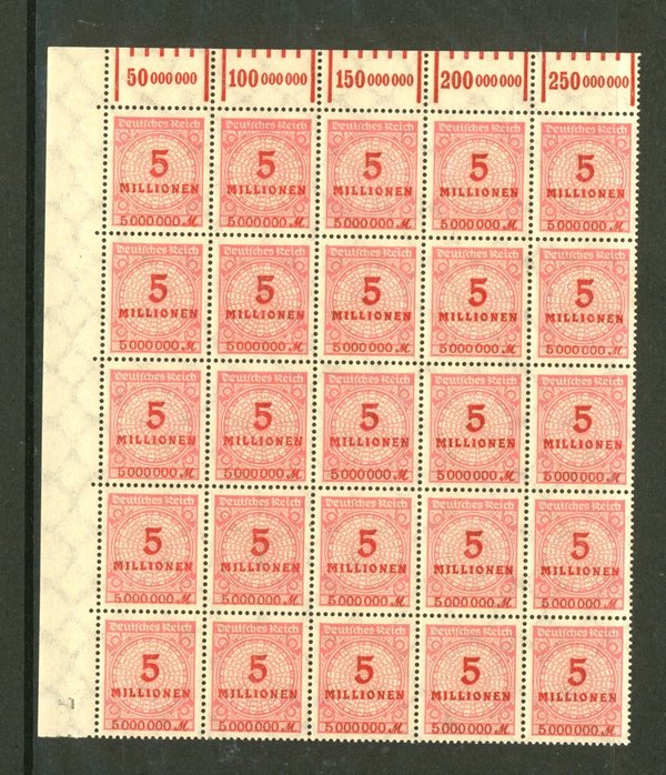 Briefmarke Deutsches Reich 317 WOR ** 25-er Block