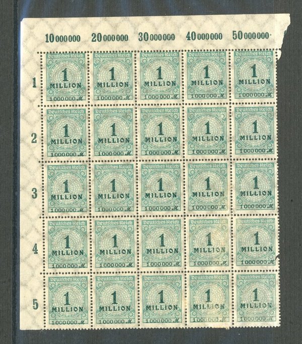 Briefmarke Deutsches Reich 314 A POR ** 20-er Block