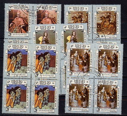 Briefmarken Laos 735-36 + 38-40 o 4er Blöcke