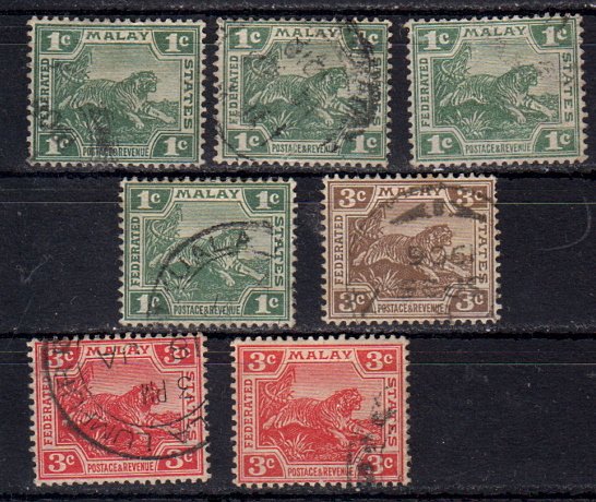Briefmarken Malaiischer Staatenbund 39 I-II a-c + 40 + 41 a+b o