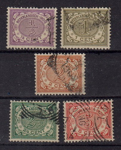 Briefmarken Niederl. Indien 40-43 + 45 o