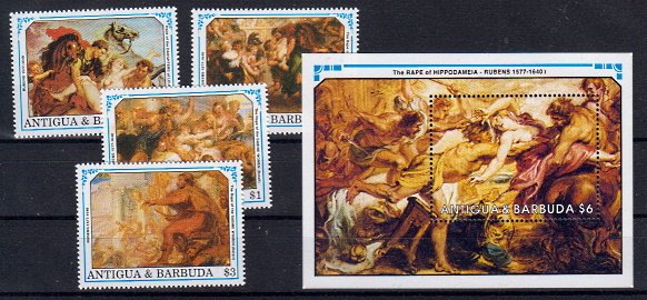 Briefmarken Antigua und Barbuda 1444 + 46 + 48 + 50 ** + Block 194 **