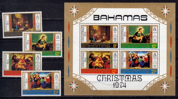 Briefmarken Bahamas 374-77 ** + Block 12 **