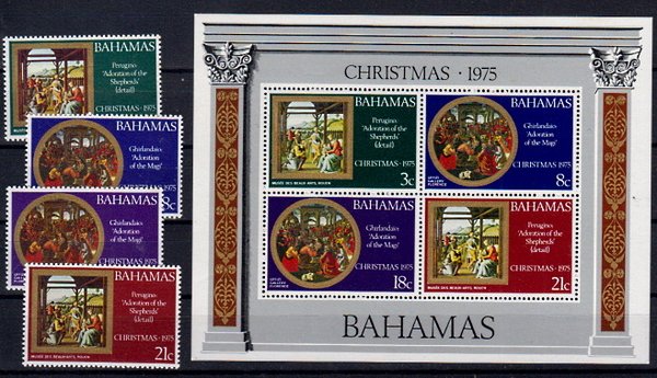 Briefmarken Bahamas 388-91 ** + Block 15 **