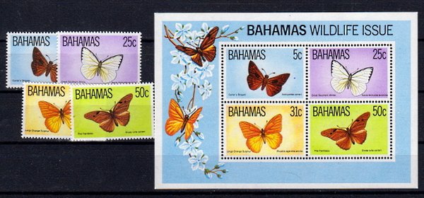 Briefmarken Bahamas 541-44 ** + Block 40 **