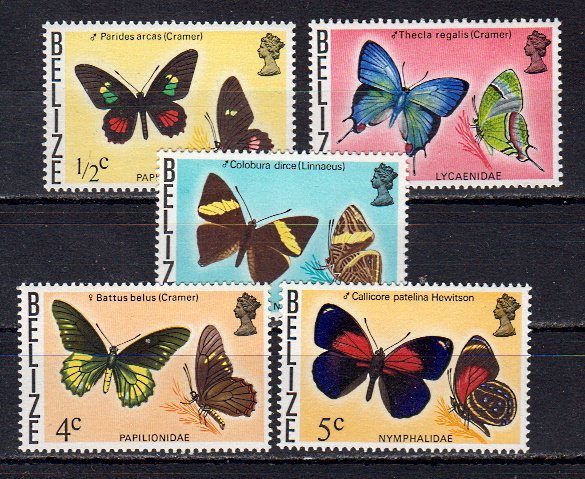Briefmarken Belize 330-32 + 34-35 **
