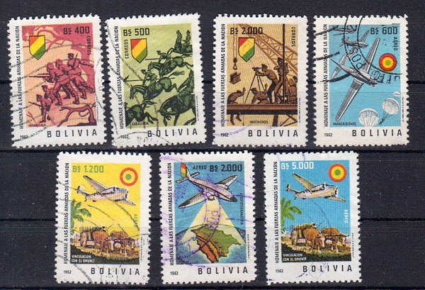 Briefmarken Bolivien 680-81 + 83-87 o