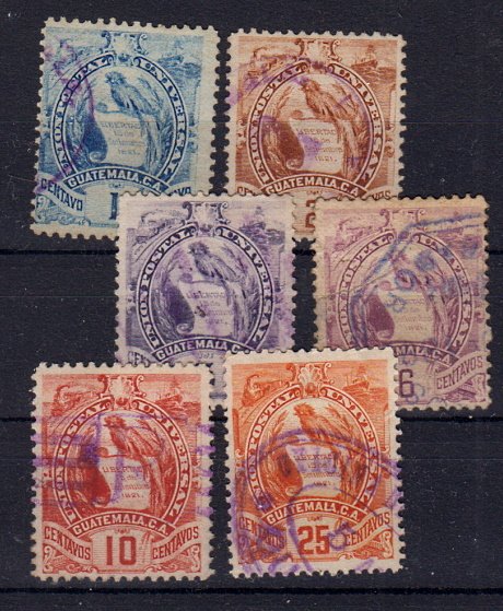 Briefmarken Guatemala 43-47 + 49 o