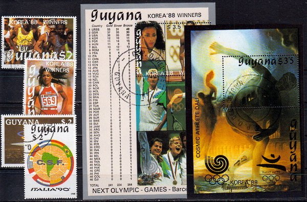 Briefmarken Guyana 2492 + 94 + 97 + 99 + Blöcke 41-42 o