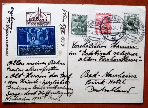 Ansichtskarte / Brief Österreich mit 563 und WIPA-Vignette 1934 / Sender Bisamberg