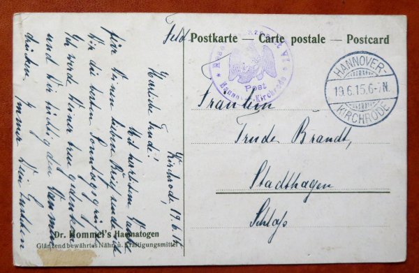 Ansichtskarte Deutsches Reich Feldpost 1915 Dr. Hommels Haematogen